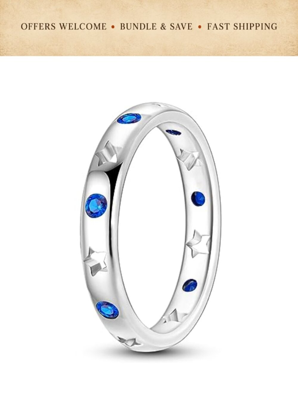 925 Sterling Silver Eternity Ring Cubic Zirconia Stackable Women's Jewelry